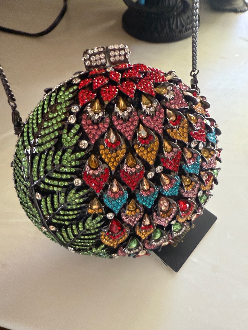 Multicolor Crystal Peacock Round Evening Clutch